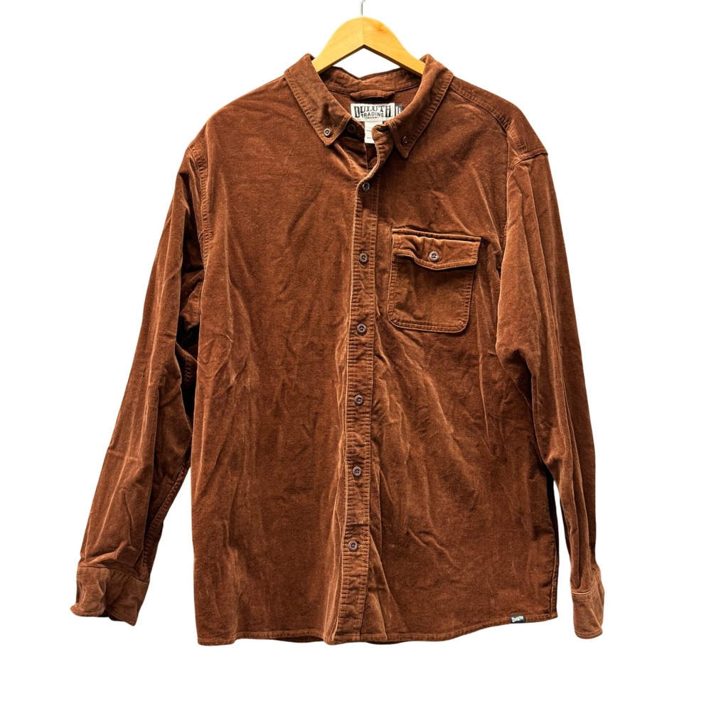 Duluth Trading Corduroy Shirt Mens XL Untucked Standard Fit Brown Workwear